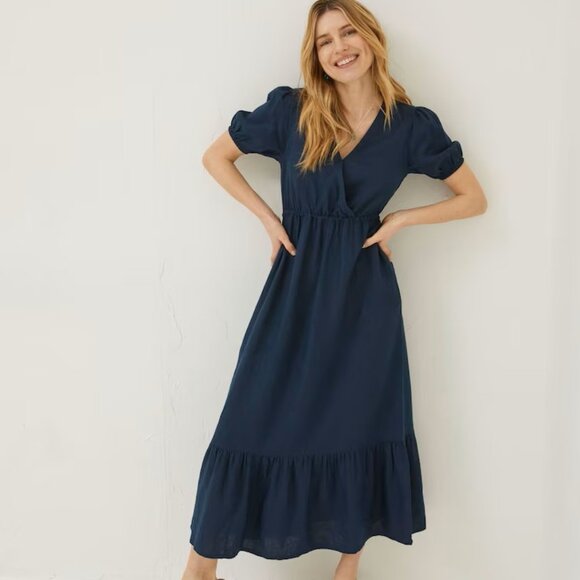 Fatface Dresses & Skirts - Fatface Vivvie 100% Linen Midi Dress Navy Blue Size 8 Regular